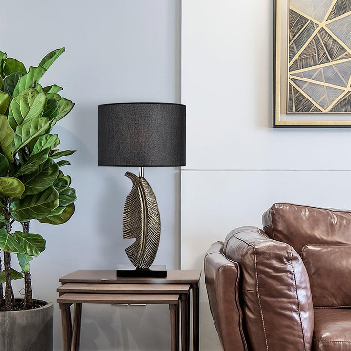 Black Marble and Gold Accent Table Lamp with Fabric Shade
