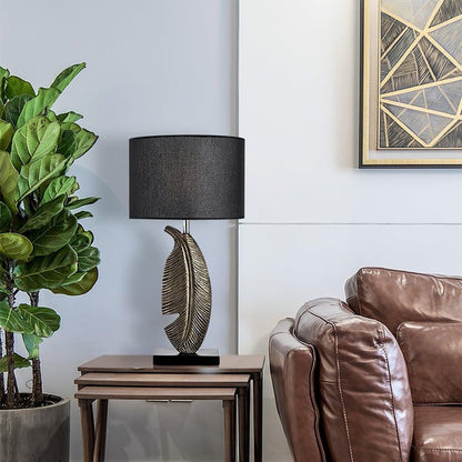 Black Marble and Gold Accent Table Lamp with Fabric Shade