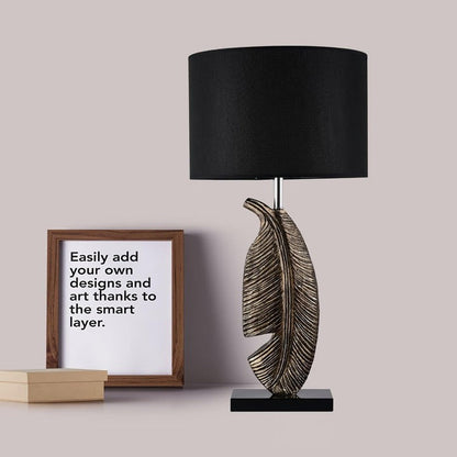 Black Marble and Gold Accent Table Lamp with Fabric Shade