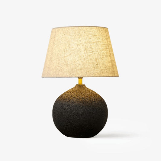 Black Textured Ceramic Table Lamp with Beige Linen Shade