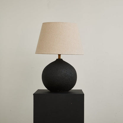 Black Textured Ceramic Table Lamp with Beige Linen Shade