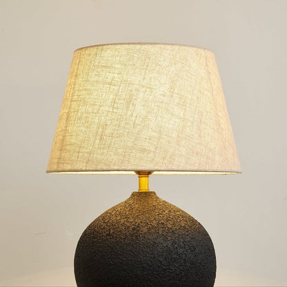 Black Textured Ceramic Table Lamp with Beige Linen Shade
