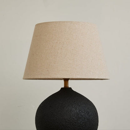 Black Textured Ceramic Table Lamp with Beige Linen Shade