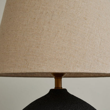 Black Textured Ceramic Table Lamp with Beige Linen Shade