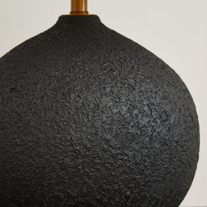 Black Textured Ceramic Table Lamp with Beige Linen Shade