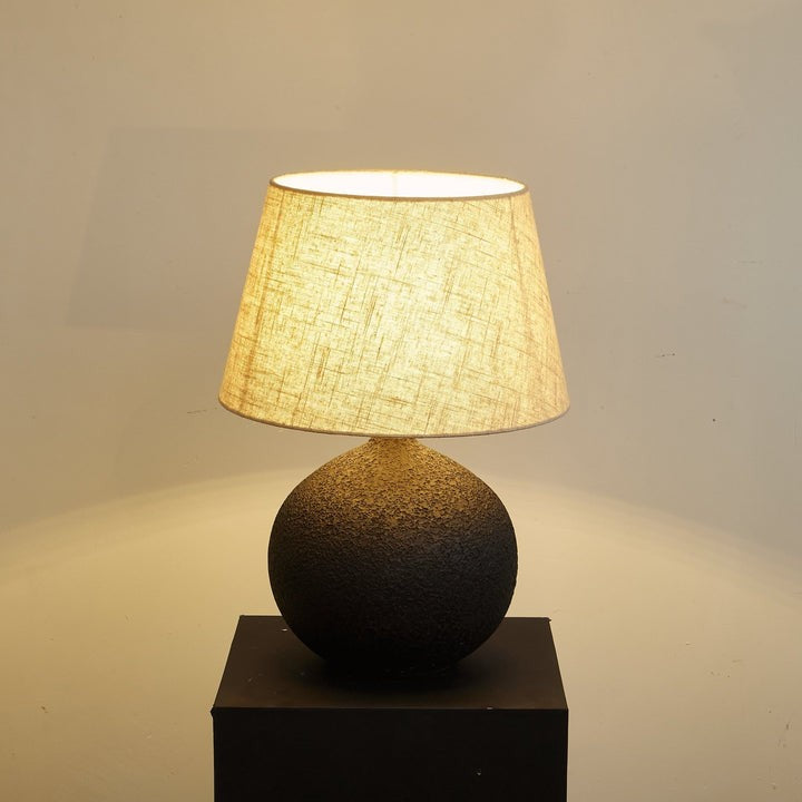 Black Textured Ceramic Table Lamp with Beige Linen Shade