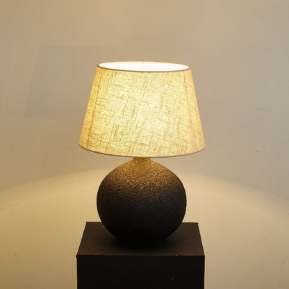 Black Textured Ceramic Table Lamp with Beige Linen Shade