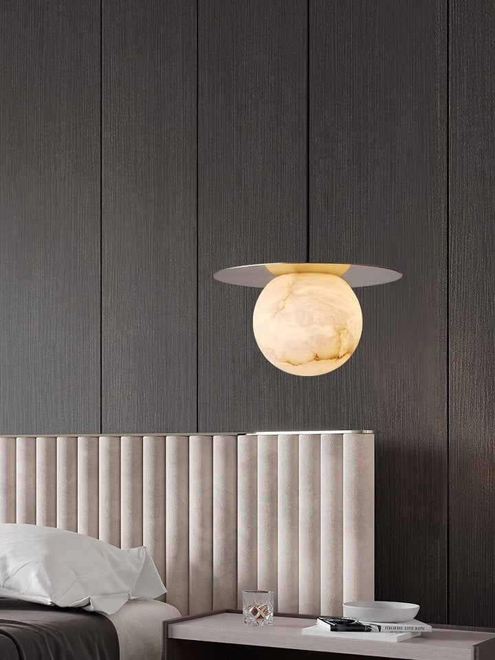 Brass & Alabaster Globe Pendant Light
