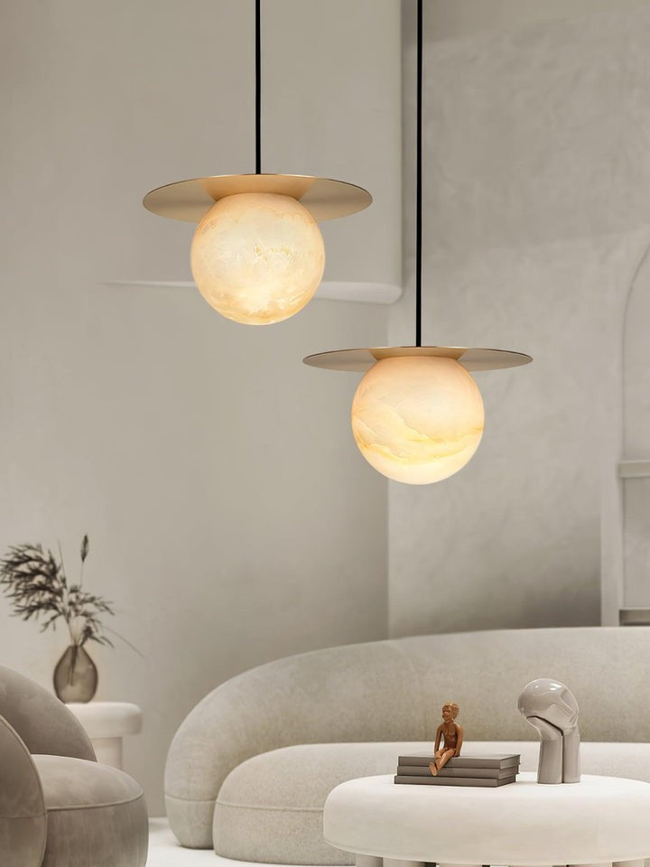 Brass & Alabaster Globe Pendant Light