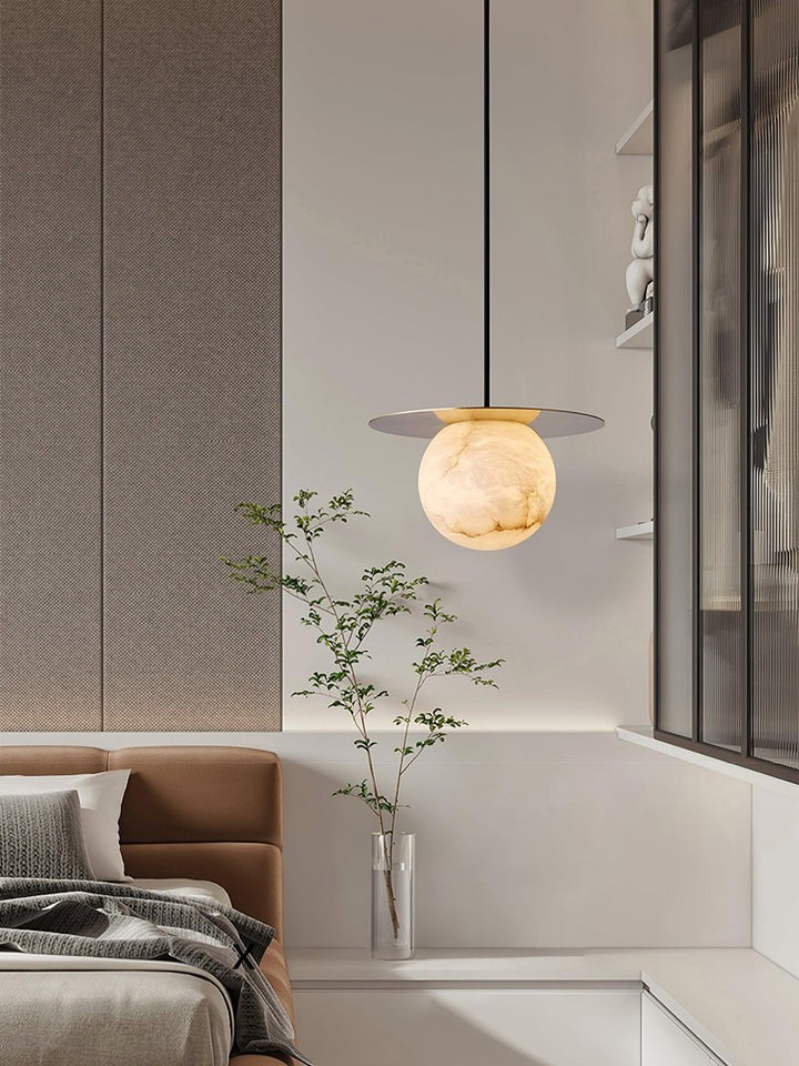 Brass & Alabaster Globe Pendant Light