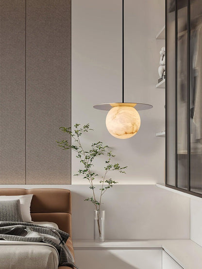 Brass & Alabaster Globe Pendant Light