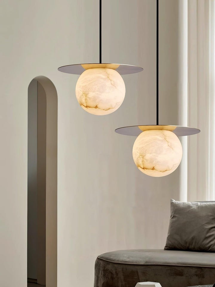 Brass & Alabaster Globe Pendant Light