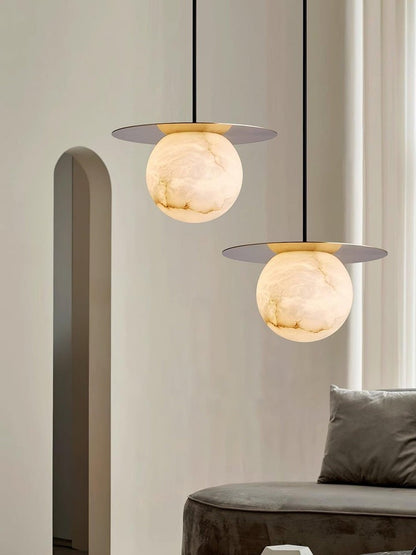 Brass & Alabaster Globe Pendant Light