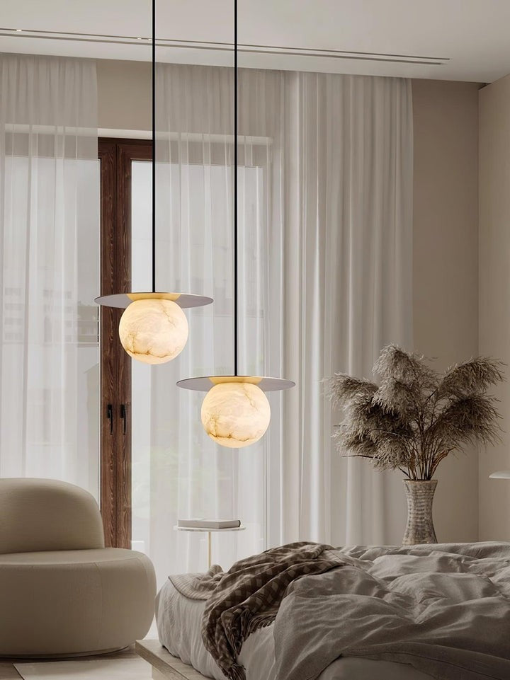 Brass & Alabaster Globe Pendant Light