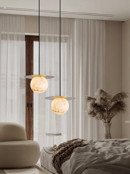 Brass & Alabaster Globe Pendant Light