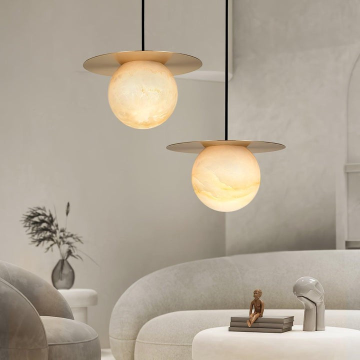 Brass & Alabaster Globe Pendant Light