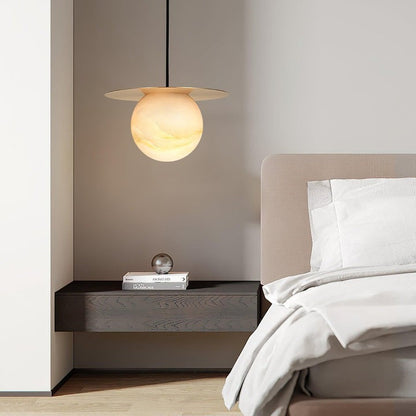 Brass & Alabaster Globe Pendant Light