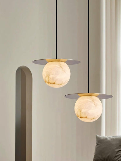 Brass & Alabaster Globe Pendant Light