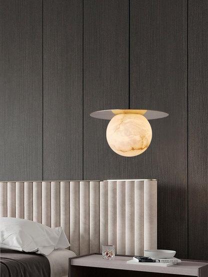 Brass & Alabaster Globe Pendant Light