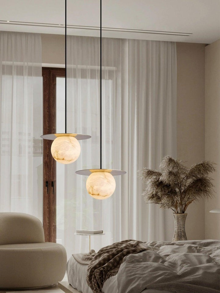 Brass & Alabaster Globe Pendant Light
