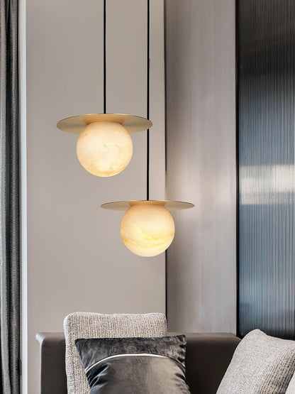 Brass & Alabaster Globe Pendant Light