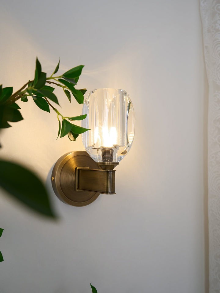 Brass &amp; Crystal Diamond Wall Sconce