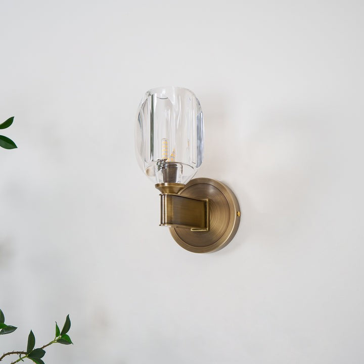 Brass &amp; Crystal Diamond Wall Sconce