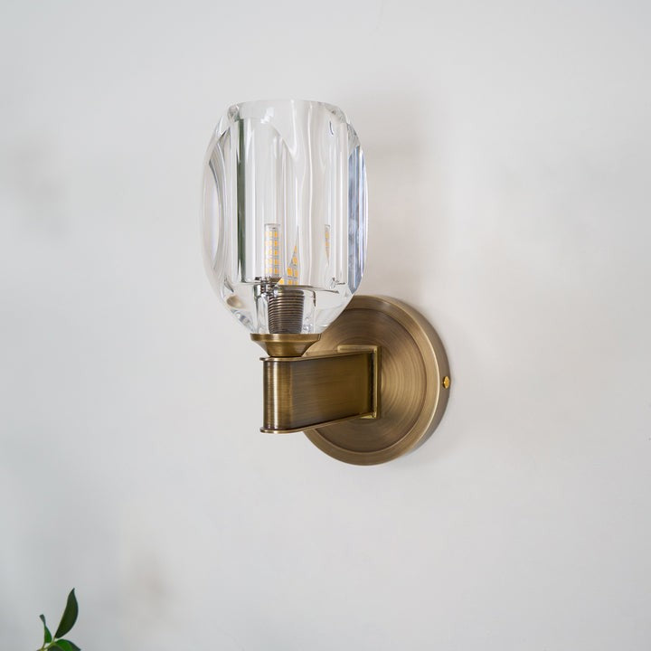 Brass &amp; Crystal Diamond Wall Sconce