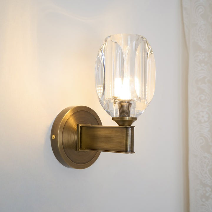 Brass &amp; Crystal Diamond Wall Sconce