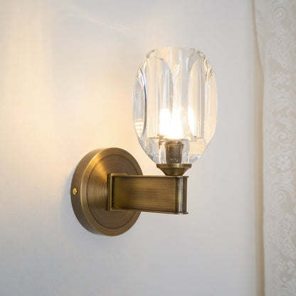 Brass &amp; Crystal Diamond Wall Sconce