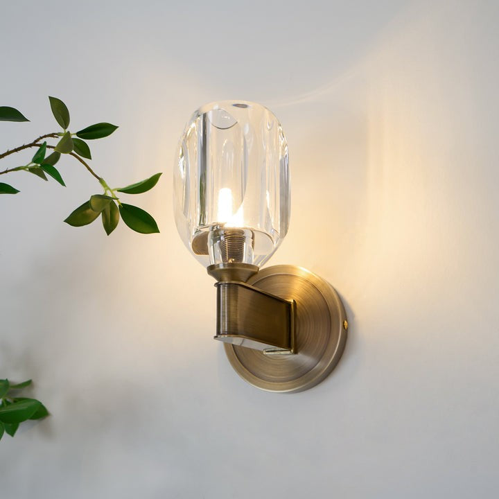 Brass &amp; Crystal Diamond Wall Sconce