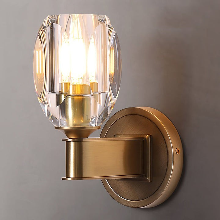 Brass &amp; Crystal Diamond Wall Sconce