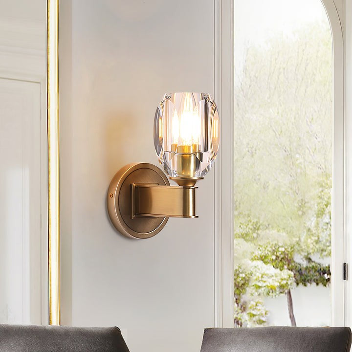 Brass &amp; Crystal Diamond Wall Sconce