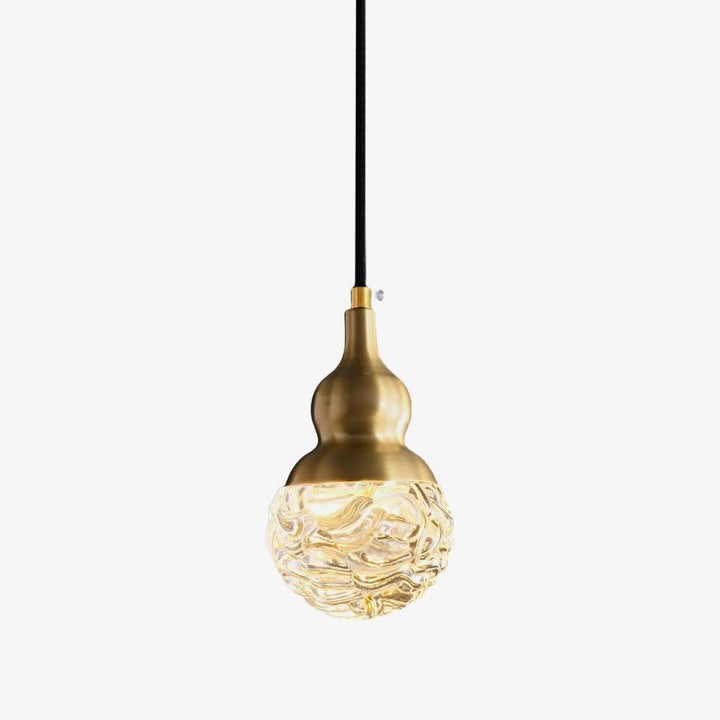 Brass Etched Glass Gourd Pendant Light