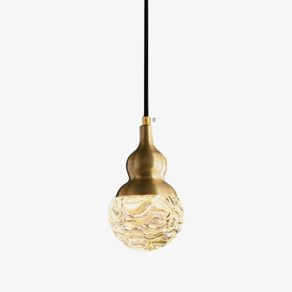 Brass Etched Glass Gourd Pendant Light