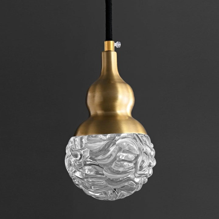 Brass Etched Glass Gourd Pendant Light