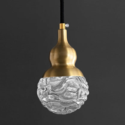 Brass Etched Glass Gourd Pendant Light