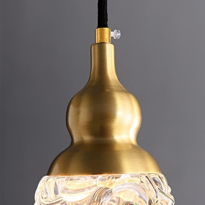Brass Etched Glass Gourd Pendant Light