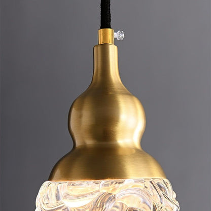 Brass Etched Glass Gourd Pendant Light