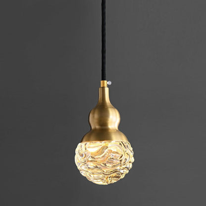 Brass Etched Glass Gourd Pendant Light