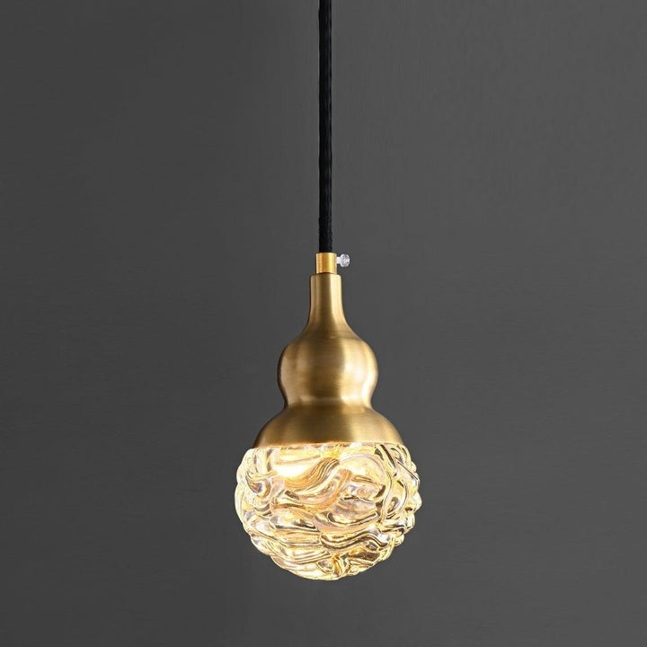 Brass Etched Glass Gourd Pendant Light