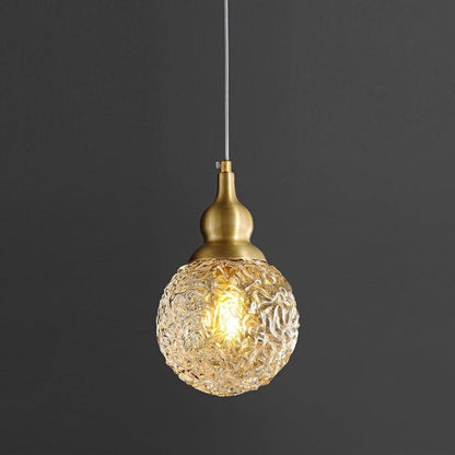 Brass Etched Glass Gourd Pendant Light