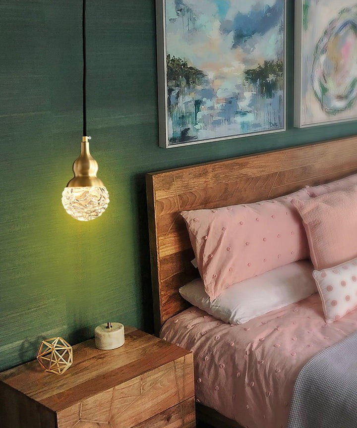 Brass Etched Glass Gourd Pendant Light