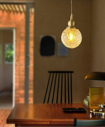 Brass Etched Glass Gourd Pendant Light