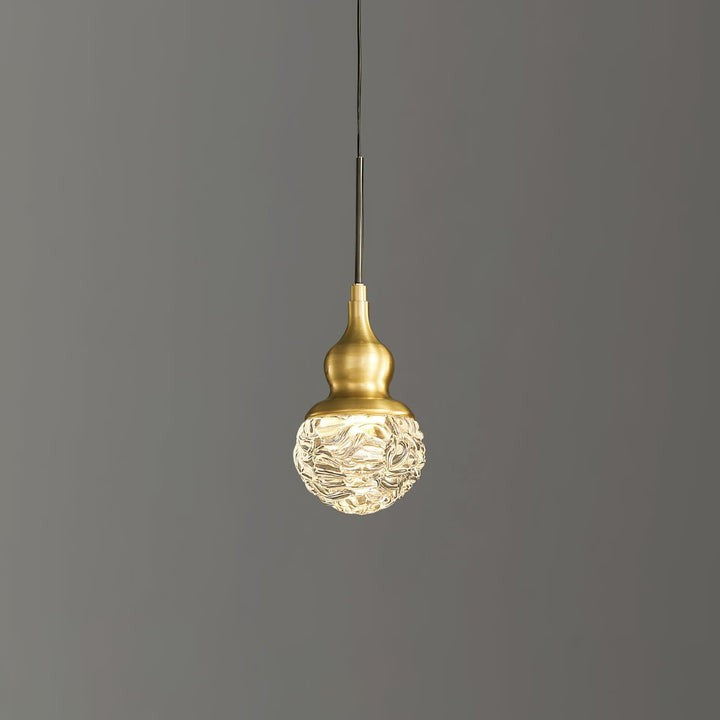 Brass Etched Glass Gourd Pendant Light