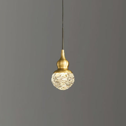 Brass Etched Glass Gourd Pendant Light