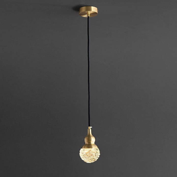 Brass Etched Glass Gourd Pendant Light
