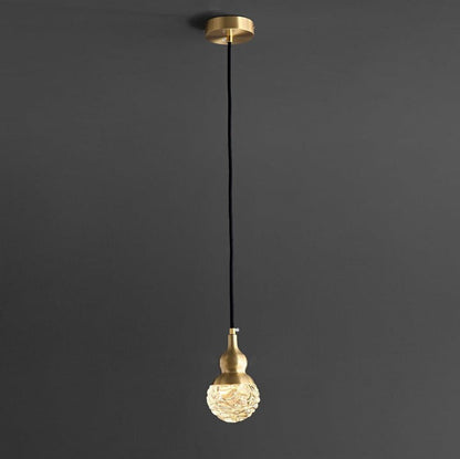 Brass Etched Glass Gourd Pendant Light