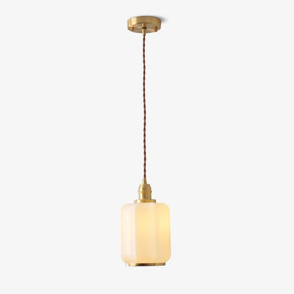 Brass Funnel Pendant Light with White Glass Shade