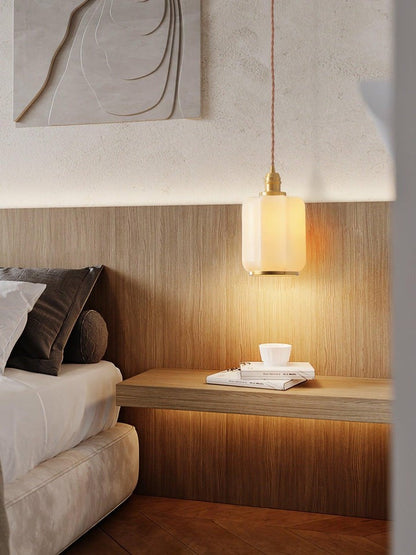 Brass Funnel Pendant Light with White Glass Shade